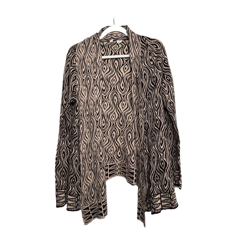 MOTH Anthropologie The Eyes Have It Brown/Cream Open Cardigan Sz M Cotton/Linen